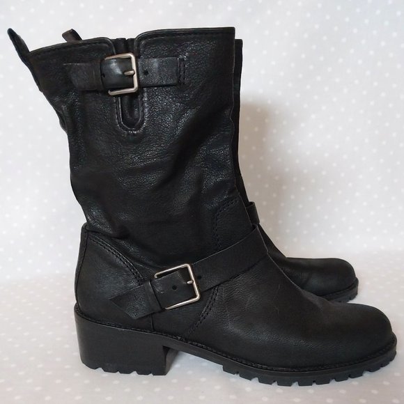 Cole Haan Hemlock Black Leather Moto Boots NWOB - Picture 1 of 10